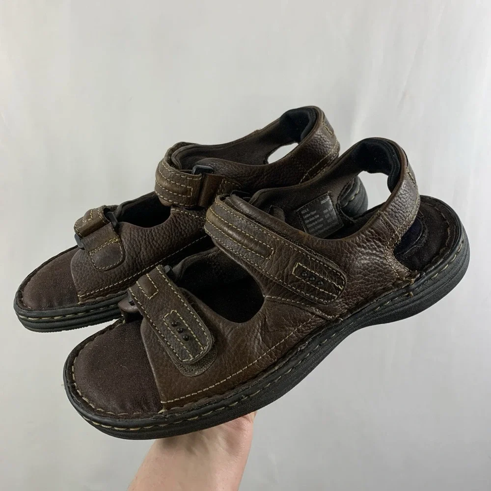 Dr. Scholls Neal 5 Mens Leather Fisherman Sandals 9.5 Brown Hook Loop Air-Pillo